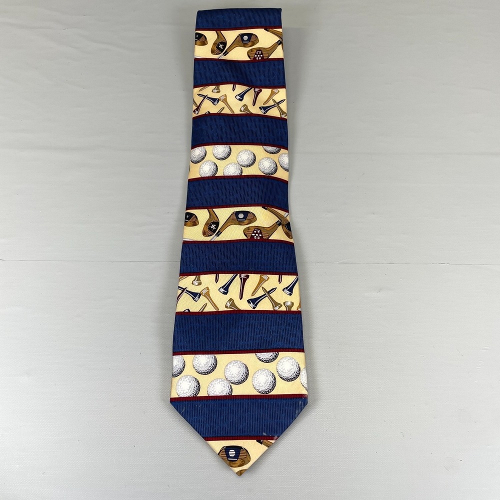 Vintage Flying Scotsman Mens Tie Golf Blue Yellow 100% Silk Neck Tie Graphic
